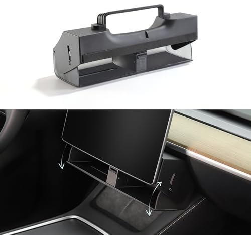 TPARTS Hidden Magnetic (Under Screen) Storage Box for Model 3/Y Center Console Organizer Behind Screen Tray Dashboard Organizer Vehicle Tissue Holder (Model 3/Y)