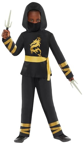 Amscan 9918386 - Déguisement de guerrier Ninja doré pour garçon - Âge : 8-10 ans