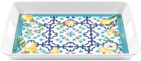 Guzzini - Vassoio rettangolare con manici in melammina, colori vari, ''FLOWER&LEMON'