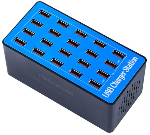 USB Charging Station,100W 20-Port Multi Device Charger with Intelligent Safety Features,Charging Station for Multiple Devices Phone,Watch,Pad,Speakers,Headphones,PS Compact for Home,Office,Travel