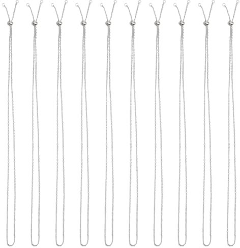 SUNNYCLUE 1 boîte de 10 paquets de Chaînes de Collier Coulissant de 24 pouces/0.6 m 2 mm Chaîne de Collier en Argent en Vrac Chaînes de Collier Réglables en Acier Inoxydable Apprêts de Perles de Boule