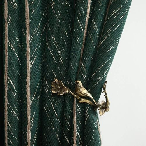 Amidoudou Pencil Pleat Luxury Retro Fish Bone Curtains - Darkening Green & Gold for Living Room & Bedroom (66 x 84 Inch)