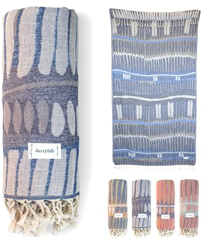 Julienne Toalla Hammam | Pestemal Turco 100% algodón | Jacquard Artesanal | Ligera y versátil | Diseño Oriental con Flecos anudados a Mano | Azul Marino, 90x180 cm