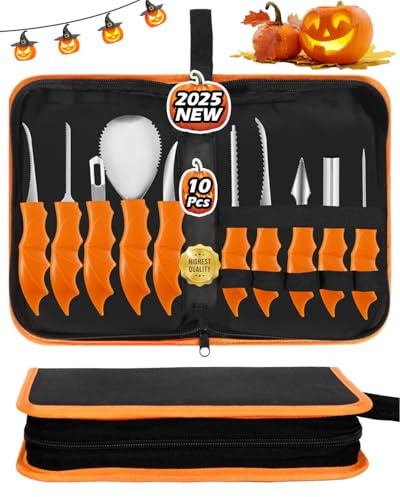 HOCOXW Halloween Kürbis Schnitzset 10 Stück, Professionelles Stabiles Edelstahl Kürbis Schnitzwerkzeug, Pumpkin Carving Tools Set für Halloween DIY Handwerk für Kinder und Erwachsene