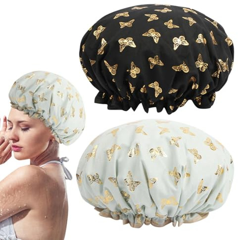 JDNFKG 2 Bonnets De Douche Imperméables À Double Couche, Bonnets De Douche Élastiques Élastiques, Bonnets De Douche Réutilisables, Produits De Bain.