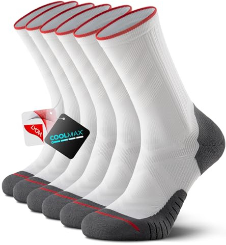 PULIOU Coolmax Laufsocken Kompressions Herren Damen 3 Pack, Anti-Blasen Sportsocken Running Socks, Belüftungsnetz, Fußgewölbeunterstützung und Kompressionszonen, Weiß 43-46
