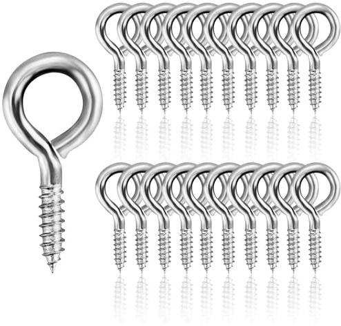 20 Pezzi Gancio Vite con Occhiello,Gancio a Vite in Acciaio Inox,Argento Occhielli a Vite,Gancio a Spirale in Legno, Vite Oculare, Gancio a Vite, Viti a Testa Tonda,per Fisso