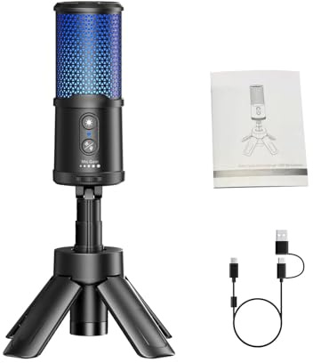 Fabater EJoy UNI S Gaming USB-mikrofon för PC, RGB-kondensatormikrofon med Brusreducering, Stativstativ, Streamingmikrofon för Spel, Streaming, Podcasting, Inspelning