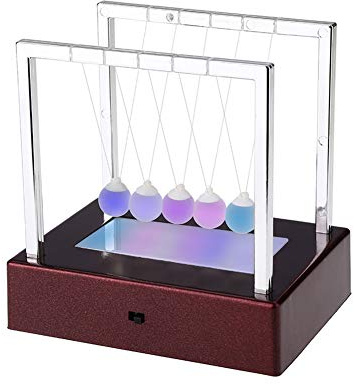LED Light Up Newton Cradle Balance Balls Newton Swing Glass Ball Science Psychology Puzzle Desk Fun Toy for Office Home Decoration (D)