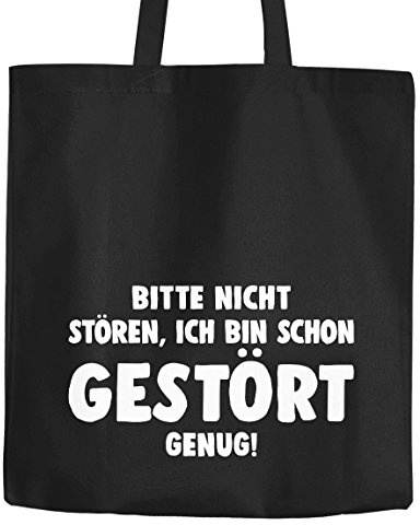 MoonWorks Jutebeutel Bitte nicht stören ich bin schon gestört genug Spruch Sprüche Baumwolltasche Stoffbeutel Tragetasche schwarz 2 lange Henkel