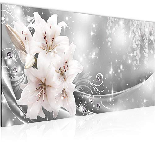 Runa Art Wandbild Blumen Lilien 1 Teilig 100 x 40 cm Modern Bild auf Vlies Leinwand Abstrakt Wohnzimmer Grau 016812c