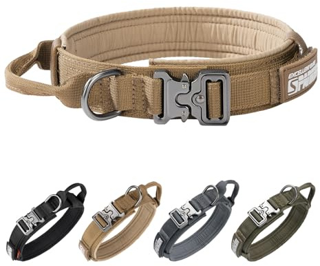 EXCELLENT ELITE SPANKER Taktisches Militär-Hundehalsband mit Metallschnalle | Verstellbar Training Hundehalsband Besonders strapazierfähig mit Haltegriff und Aufnähern für mittelgroße und große Hunde