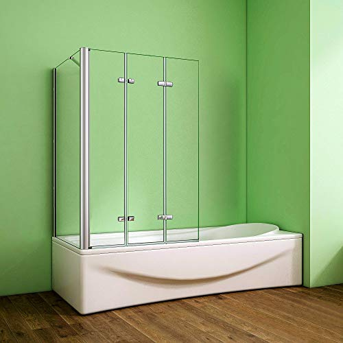 Duschabtrennung Badewannenaufsatz 80x130x140cm 3-tlg. Eck Duschwand Badewanne Faltwand Badewannenfaltwand 6mm NANO Sicherheitsglas mit Seitewand