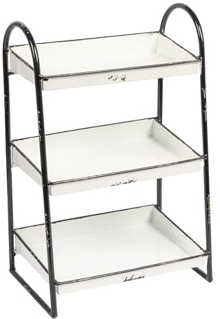 Creative Co-Op Heavily Distressed White 3-Tier Metal Tray with Black Frame & Rim