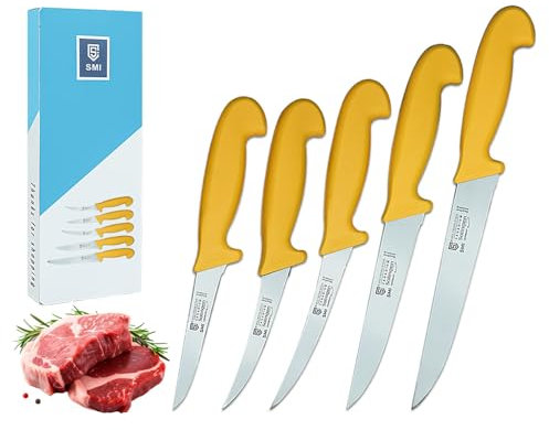 SMI 5 Stück Küchenmesser Set Solingen Metzgermesser Kochmesser Fleischermesser Ausbeinmesser Schlachtermesser premium Qualität Deutscher Molybdän Stahl 1.4116 Solingen/GERMANY