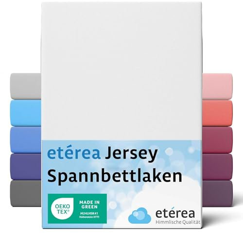 etérea Jersey Topper Spannbettlaken 90x200-100x200 cm Weiss für 5-10 cm Steghöhe 100% Baumwolle - Oekotex Spannbetttuch Matratzen Bett Bezug - Bettlaken 90x200cm - 100x200cm White