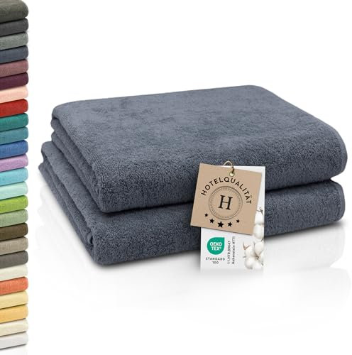ZOLLNER 2er Set Badetücher - weiche und saugstarke Duschtücher - waschbar bis 95°C - Baumwolle - 100x150 cm in grau