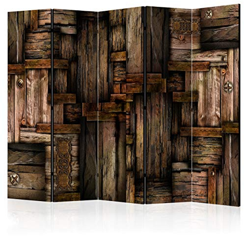 decomonkey Paravent Raumteiler Innen Holz Brett, 225x172 cm, 5-teilig | Beidseitig, Wohnzimmer, Room Divider, Wall, Raumteiler Stehend, Trennwand, Sichtschutz, Spanische Wand, Sichtschutzwand