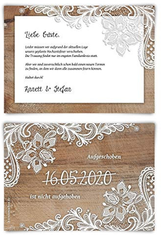 80 x Change the Date Karten individuell Hochzeit Feier verschoben DIN A6 - Rustikal