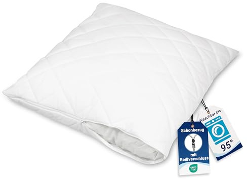 ZOLLNER gesteppter Kissenschutz in 70x90 cm – atmungsaktiver Schonbezug mit Reißverschluss - Baumwollmix - waschbar bis 95°C - Hotelqualität - Oeko Tex® Zertifiziert