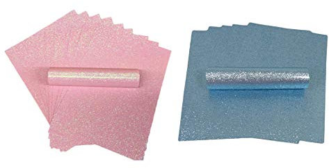 Lot de 20 feuilles de papier à paillettes A4 rose irisé et bleu pâle, doux au toucher, épais 150 g/m², 10 feuilles de chaque