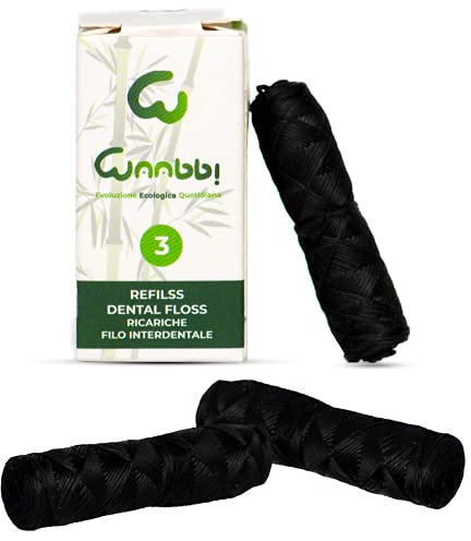 Ricariche per Filo Interdentale Carbone Attivo Bambù Biodegradabili 3X35M Pulizia Dentale Vegano Zero Sprechi Plastic Free Igiene Naturale Vegana