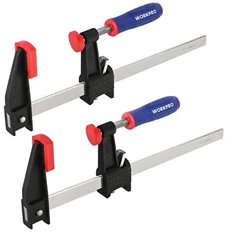 WORKPRO 12-Inch Steel Bar Clamps Set, 2-pack Quick-Release Clutch Style Bar Clamps with 2-1/2 Throat, Micro-Adjustment Handle and 600 lbs Load Limit, Steel F Clamp for Woodworking, Metalworking, DIY