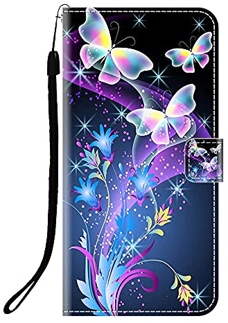 Sunrive Kompatibel mit CAT S42 Hülle,Magnetisch Schaltfläche Ledertasche Schutzhülle Etui Leder Case Handyhülle Tasche Schalen Lederhülle MEHRWEG(Q Schmetterling 2)