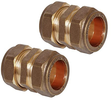 Pipestation Connettori dritti a compressione da 15 mm (confezione da 2) | Raccordi idraulici a compressione placcati in ottone per connettori per tubi idraulici in rame | Raccordo per tubi idraulici a