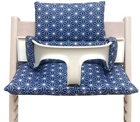 Blausberg Baby – kompatibles Tripp Trapp Sitz-Kissen Set für Stokke Hochstuhl - 2-teilige Auflage/Polster/Sitzverkleinerer – Happy Star Blueberry Blau