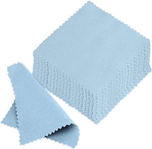 100 paños de limpieza de joyas para relojes de plata de ley y platino, no tóxico, removedor de deslustre que mantiene las joyas limpias y brillantes (azul, 3.15 x 3.15 pulgadas)