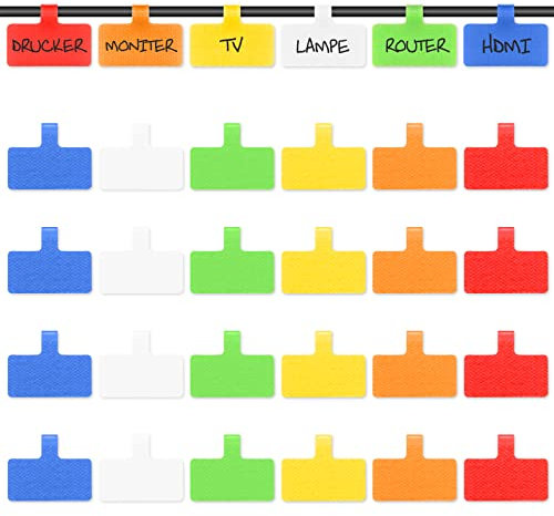 Trilancer Kabeletiketten Kabel Beschriftung Wiederverwendbar, 24 St Mehrfarbige Beschreibbare Kabel-Etiketten - 4 cm x 2 cm Schreibfläche Zum Identifizierung von Kabel, Groß. Drähten. Vielseitige