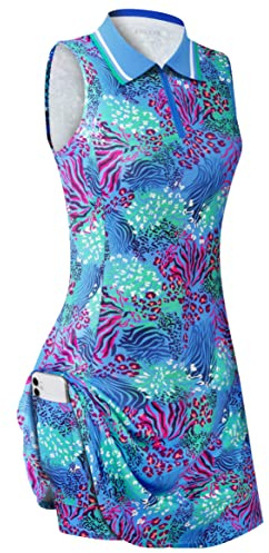 FREEYE Women's Freeye Sleeveless Tennis Golf Dresses for Women Inner Shorts Tennis Dress (Pack of 2)