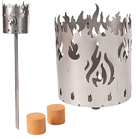 Torcia da giardino per esterni, motivo fuoco, 2 x elementi combustibili – trucioli di legno con cera – Torcia svedese a pellet a colonna di fuoco