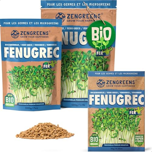 ZenGreens® - EKO Bockhornsklöver Frön - Välj mellan 10, 200g och 500g - Bockhornsklöver Frön med en grobarhet på över 97 procent - Groddar av Bockhornsklöver Frön - Microgreens