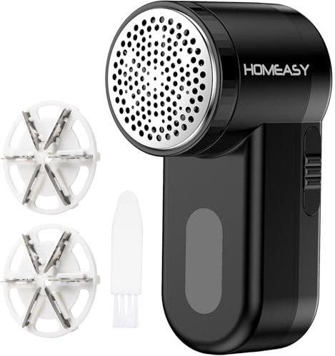 HOMEASY Levapelucchi Elettrico Portatile, Rasoio per Tessuti con Spazzola e 2 Lame di Ricambio, 2 Velocità, Funzionamento a Batterie 2*AA