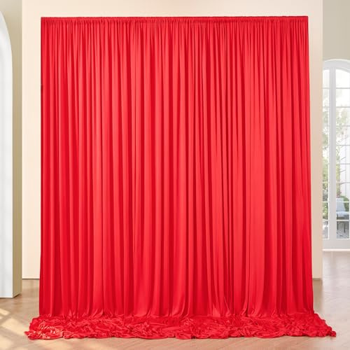 HBBMAGIC 2 Stücke 1,5×3cm Rot Hintergrund Vorhänge für Hochzeit Party 100% Polyester Falten freie Rot Hintergrund Vorhänge für Geburtstag Taufe Baby Dusche Braut Dusche Fotowand