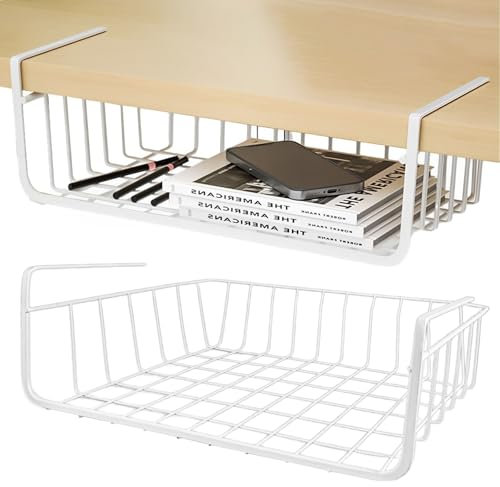CYEER 2 Stück Schrankkorb Hängekorb aus Metall 30CM Unterregal Aufbewahrungskorb Einhängekorb Regaleinhängekorb für Küche, Speisekammer, Büro, Schreibtisch, Weiße