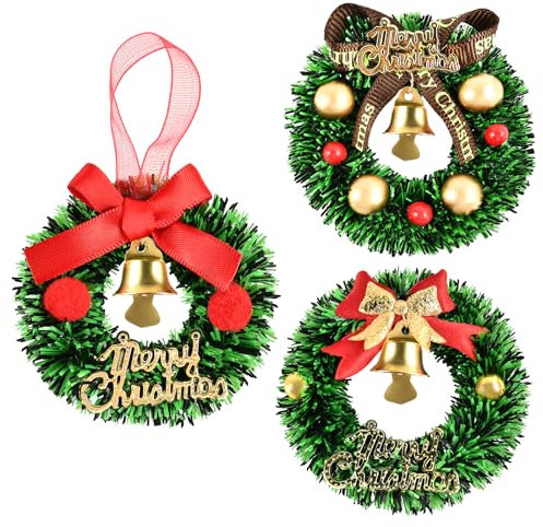 3pcs Mini Corona de Navidad,Corona Navideña para Puerta,6CM Adornos Navidad Corona,Adecuado para Decoración de Casas de Muñecas, Colgante de Decoración de árbol de Navidad