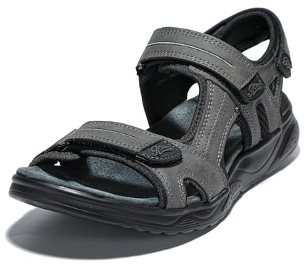 JOMIX Sandales Homme à Scratch Sandales de Randonnée Homme Sandales de Sport Homme Chaussures d'été pour Sport Mer Plage (Gris, 44)