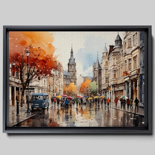 City Love Under A Glistening Umbrella, Canvas Home Print, Wall Art, Impressionist Artwork, Beautiful Rainy Night Art, City Streets