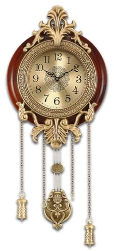 Aero Snail Brown Vintage Pendulum Wall Clock, Solid Wood Hanging Clock, Silent Non Ticking Quartz Movement, Analog Watch for Home Office Kitchen Classroom, W205BX14