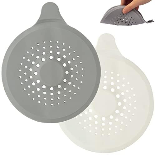2 Pack Hair Catcher for Shower Drain with Strong Suction Cup, Silicone Sink Strainer Protector Shower Drain Cover Hair Stopper Trap Sink Filter for Bathroom Bathtub Kitchen Sink (White + Grey)