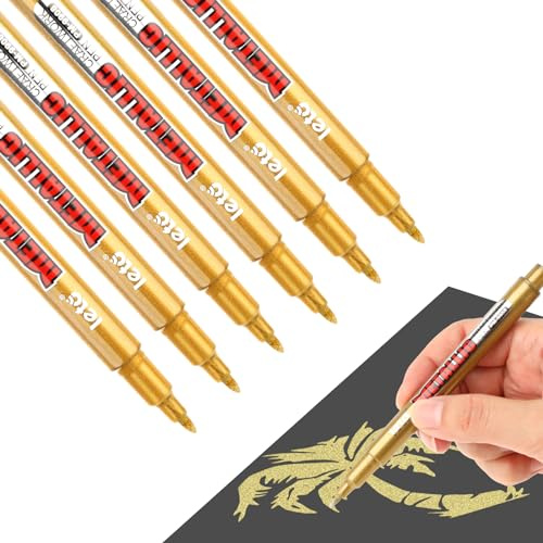 Jeffdad 6 st metalliska markörpennor, guld metallic permanent märkpenna för papper glas tyg kjol målning present kort tillverkning klippbok album konstnärer illustration (guld)