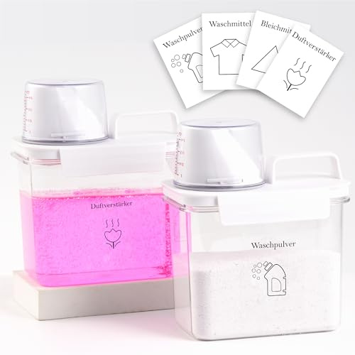 Vividron 2er-Pack Waschmittel Aufbewahrung, Aufbewahrungsbox für die Organisation des Waschraums mit 4 abnehmbaren Etiketten – Flüssigwaschmittelspender, Weichspülerbehälter (2, 1100ml)