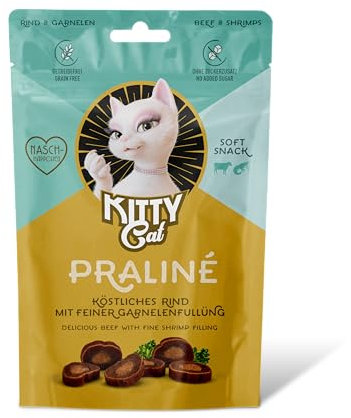 KITTY Cat Praliné Rind & Garnele, 50 g, softe Leckerlis für Katzen, getreidefreier Snack mit hohem Fleischanteil und Taurin