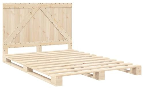 vidaXL Massivholzbett, Holzbett Bett mit Kopfteil, Bettrahmen mit Lattenrost, Palettenbett Doppelbett Schlafzimmerbett, 140x200cm Kiefer