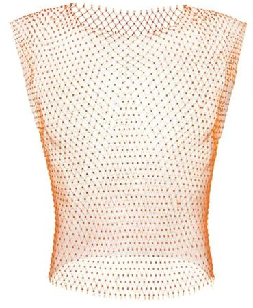 WOYUANSHA Camisetas Sin Mangas Sexis De Rejilla para Hombre Chaleco Hueco Transparente Brillante con Diamantes De Imitación Camiseta Sin Mangas De Malla Ropa Transparente XL Naranja