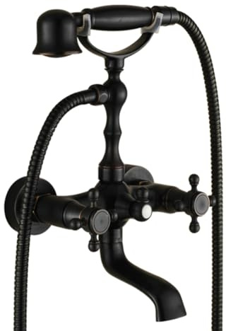 Badewannenarmatur Badewanne Wasserhahn Retro Vintage Stil Messing Wandmontage Zwei Griffe Wannenbatterie Badewannen Armatur Mit Handbrause Badewanne Mischbatterie Duscharmatur, Schwarz