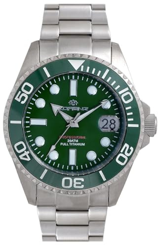 Lorenz Full Titanium Automatic LZ 030212CC Herren Taucheruhr Automatik mit Titangehäuse und Armband Box Set mit Gummiarmband, grün, Modern